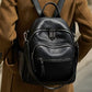 Women's Black Genuine Pebbled Leather Convertible Backpack Purse with Anti-Theft Pocket | BeltNBuckles
