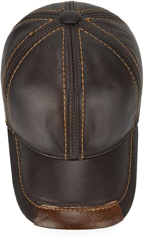 Brown Genuine Cowhide Leather Baseball Cap with Adjustable Metal Buckle, Unisex