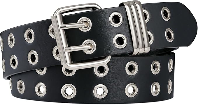 Unisex Grommet Punk Belt with Detachable Chain