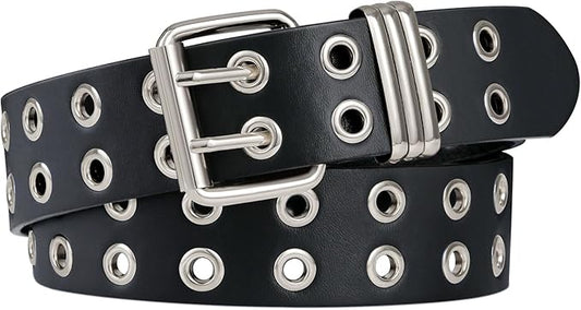 Unisex Grommet Punk Belt with Detachable Chain