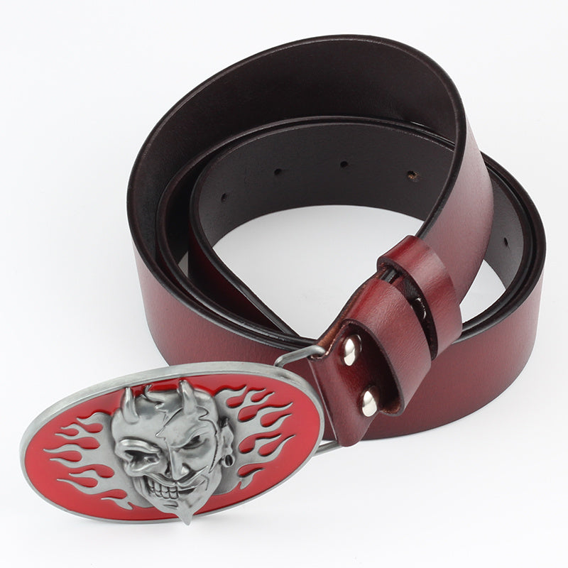 Western Skull Buckle Leather Belt - Bold Statement Fit