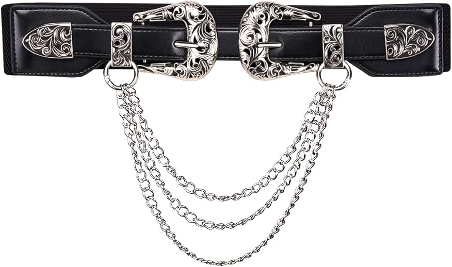 Women's Vintage Chain Leather Belt – Double Buckle