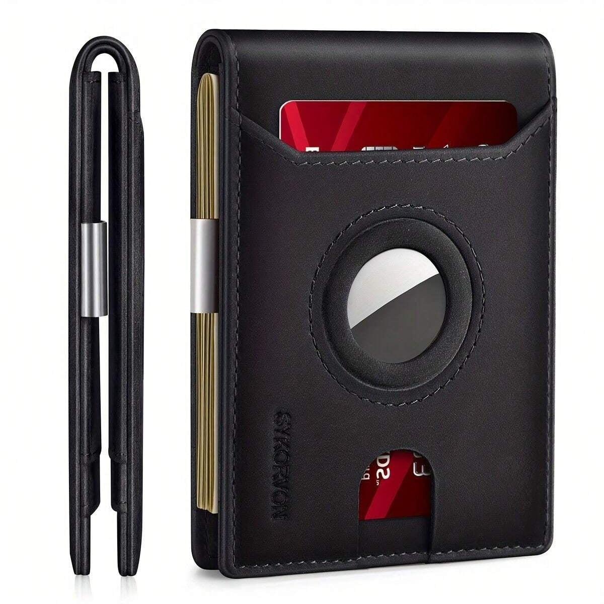 Men’s Airtag Wallet – Genuine Leather Bifold Slim Wallet with RFID Blocking & Money Clip