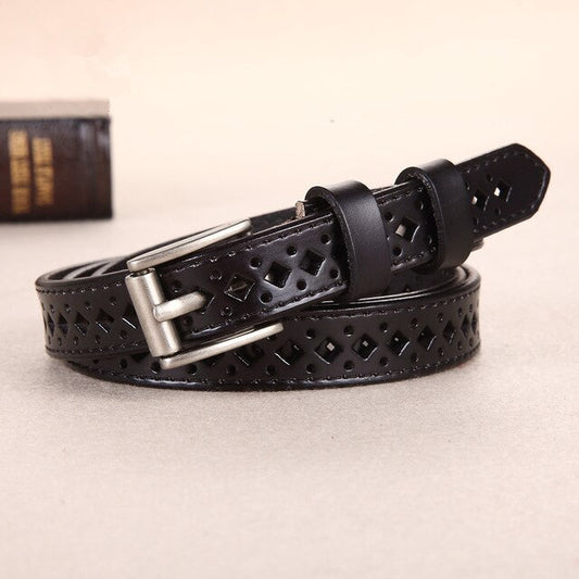 Premium Cowhide Leather Casual Belt for Women with Sleek Metal Buckle – Slim 1.3cm Width, Adjustable Fit, and Classic Color Options for Everyday Style