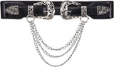 Women's Vintage Chain Leather Belt – Double Buckle