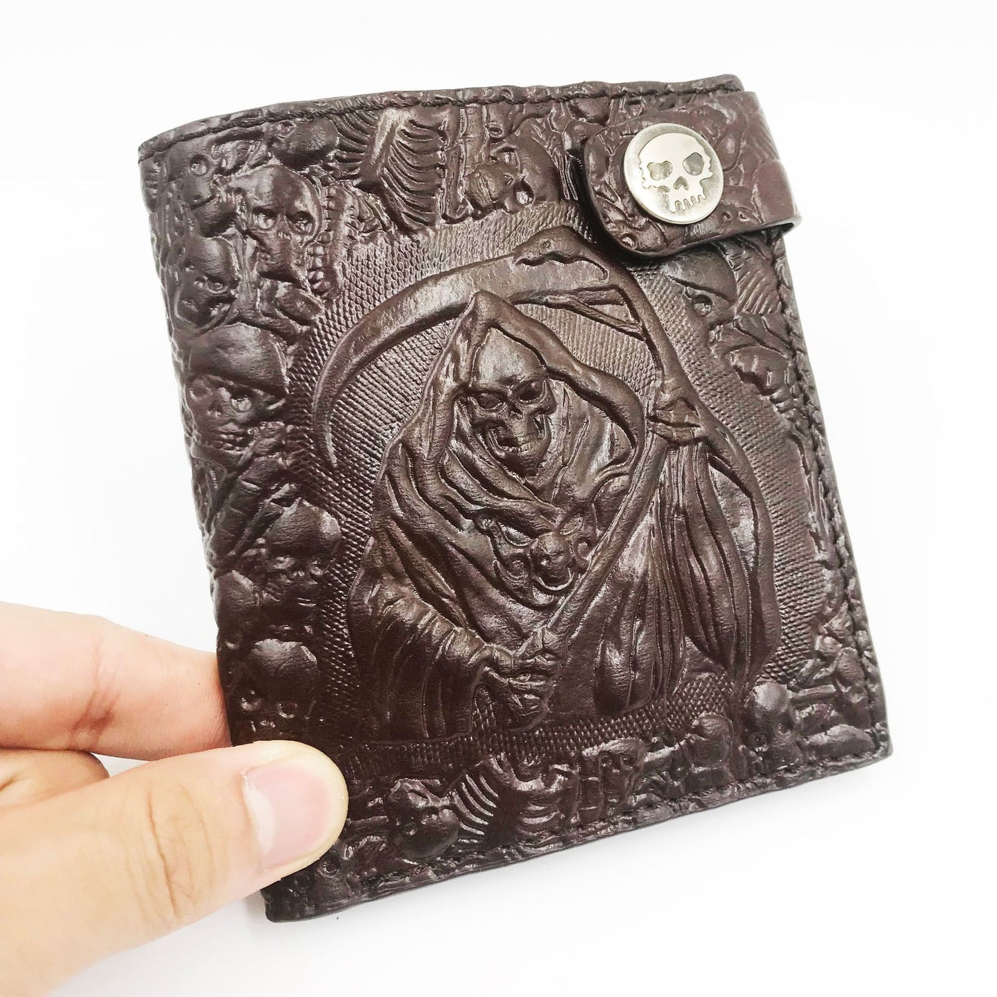 Retro Personality Men’s Wallet Demon – Skull Punk Rock Leather Chain Wallet, Anti-Theft Short Vertical Wallet