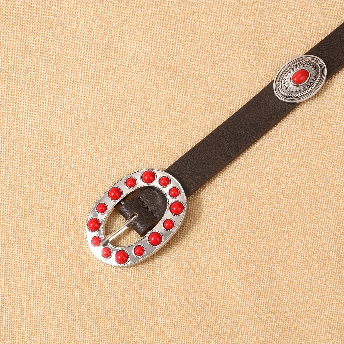 Women's Retro PU Leather Belt - Casual Western Style, Red/Black