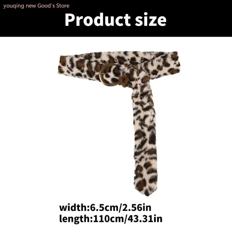 Women's Plush Animal Print Western Waist Belt - Adjustable Furry Leopard Cincher
