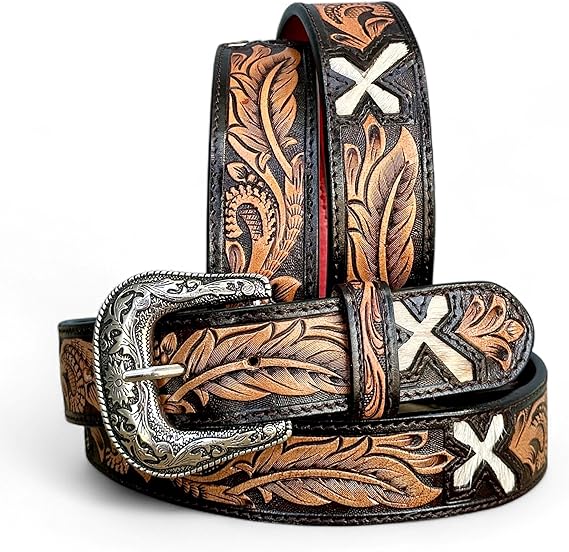Men's Western Belt with Fur Detail – Full Grain Leather