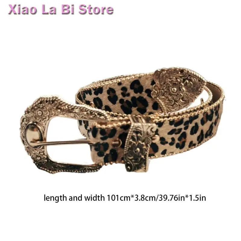 Women's Adjustable Western Dark Khaki Leopard Print PU Belt for Jeans & Dresses