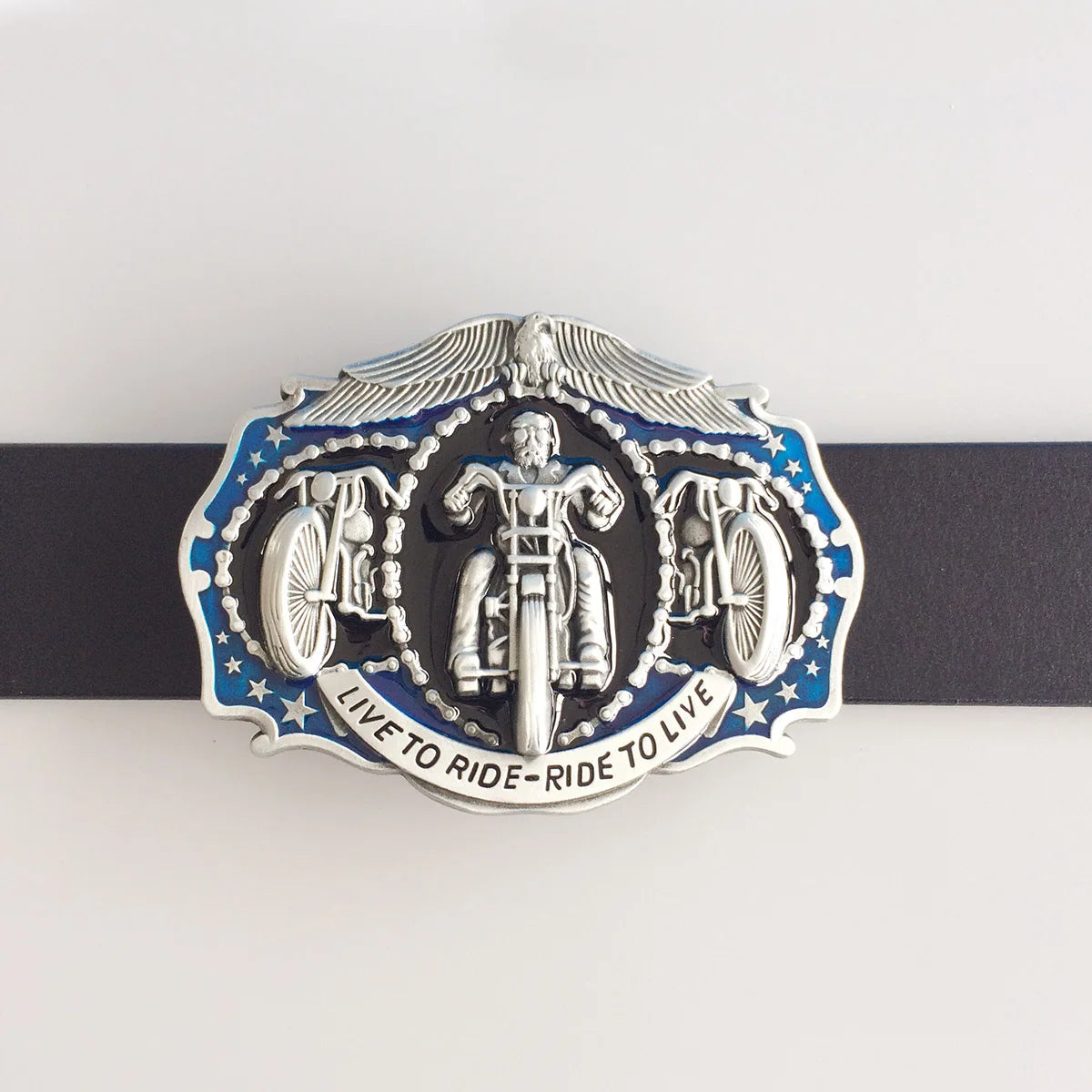 Live to Ride Ride to Live Men's Motorcycle Belt Buckle - Vintage Style Enamel