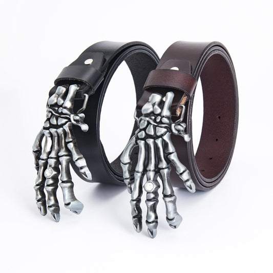 Skull Claw Buckle Genuine Leather Rider Belt