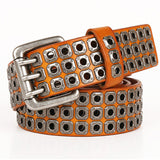 Men’s Hollow Rivet Leather Belt – Cowhide Pin Buckle