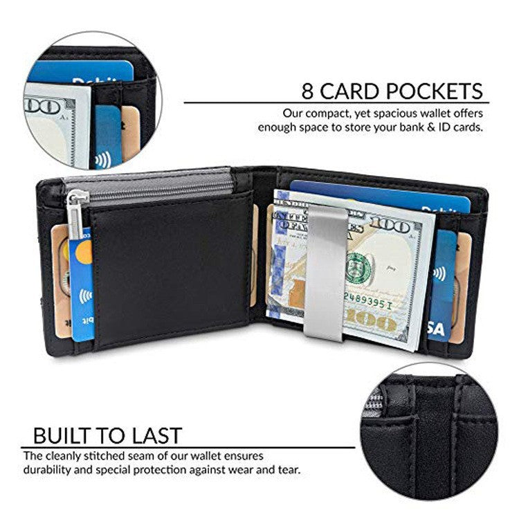 Men’s Carbon Fiber-Style PU Leather Money Clip Wallet – Slim Card Holder