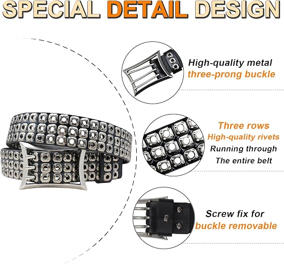 Unisex Three-Row Studded Punk Leather Belt – Y2K Goth