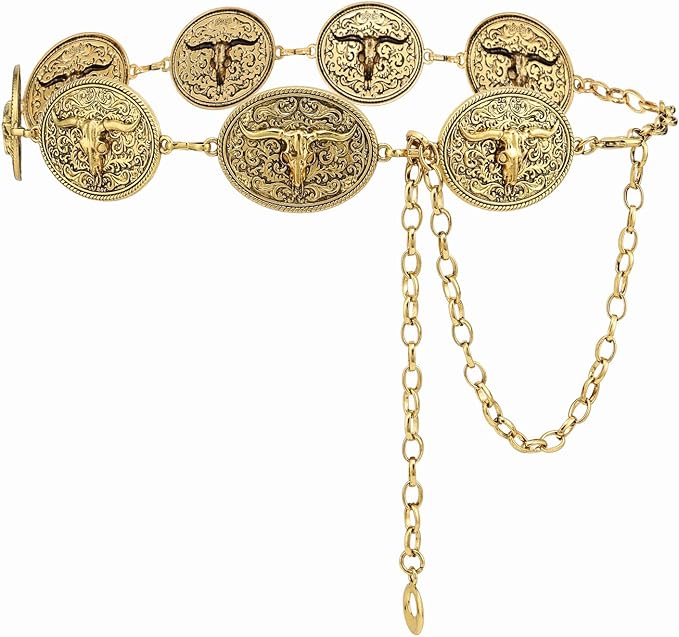 Women's Western Metal Concho Chain Belt – Antique Finish
