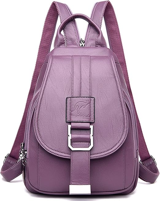 Women's Wine Red Soft Genuine Leather Mini Backpack Purse with Chain Detail