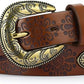Women's Retro Floral Western Belt – Gold Alloy Buckle