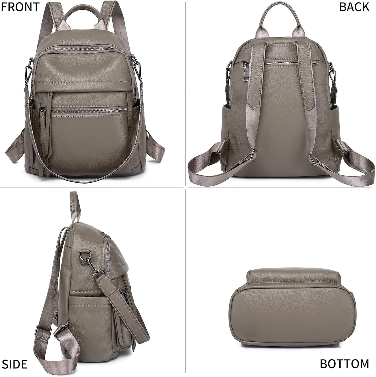 Women's Grey Full Grain Cowhide Leather Convertible Backpack Purse | BeltNBuckles