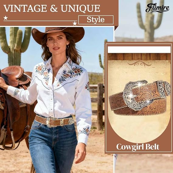 Women's Brown Cowgirl Country Leather Belt