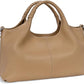 Women's Beige Genuine Cowhide Leather Satchel Handbag with Crossbody Strap