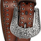 Women's Studded Full-Grain Leather Belt – Vintage Silver Buckle