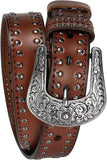 Women's Studded Full-Grain Leather Belt – Vintage Silver Buckle