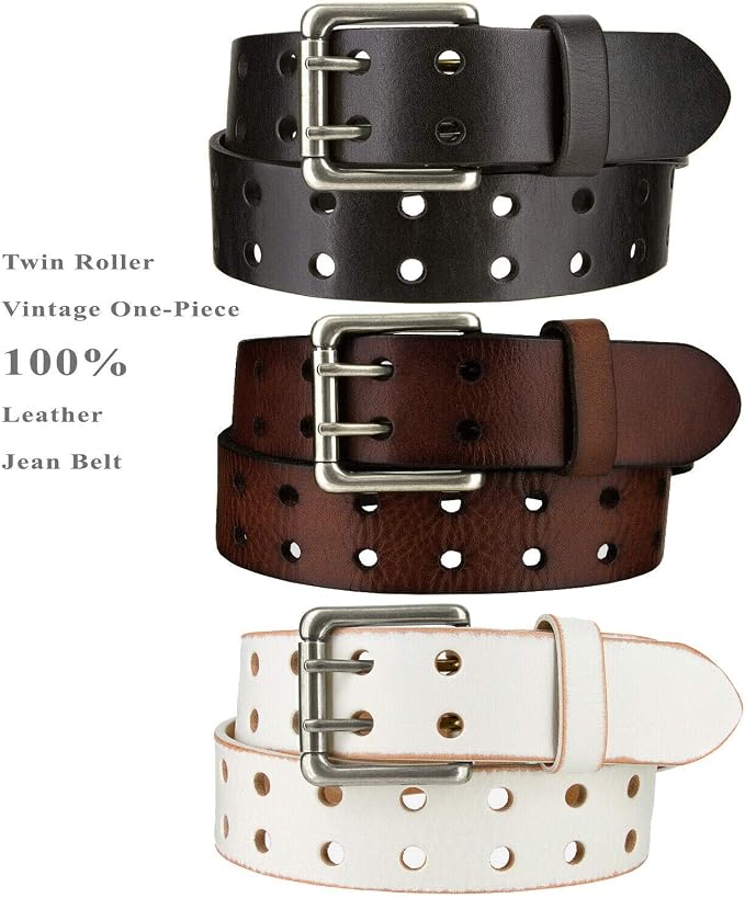 Men's Double Prong Roller Buckle Biker Belt – Full Grain