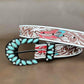 Women's Turquoise Horseshoe Buckle Leather Belt