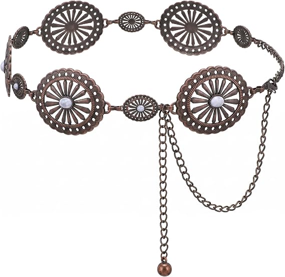 Silver Gold Embossed Concho Belt - Western Chain Belt