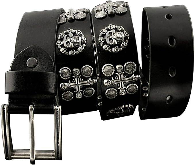Men's Punk Skull Cross Genuine Leather Belt – Black | BeltNBuckles