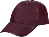 Burgundy Genuine Nappa Leather Baseball Cap with Adjustable Strap and Curved Visor