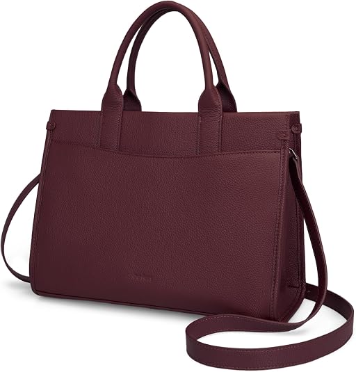 Women's Cognac Brown Genuine Pebble Leather Satchel Tote with Crossbody Strap