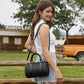 Women's Black Checkered Woven Vegan Leather Mini Satchel Crossbody Bag