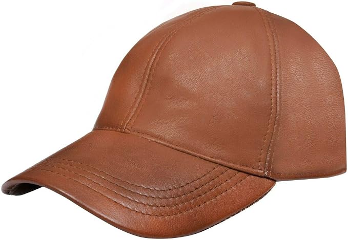 Burgundy Genuine Nappa Leather Baseball Cap with Adjustable Strap and Curved Visor
