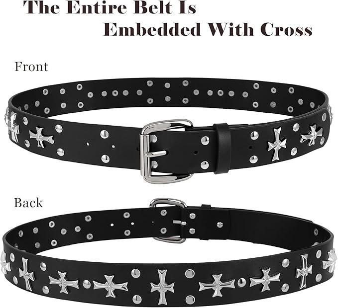 Unisex Studded Cross Goth Punk Belt – Gold/Silver