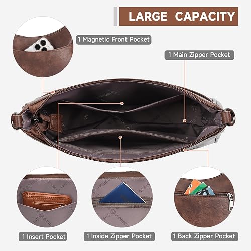 Women's Coffee Brown Vegan Leather Crossbody Shoulder Bag with Adjustable Strap