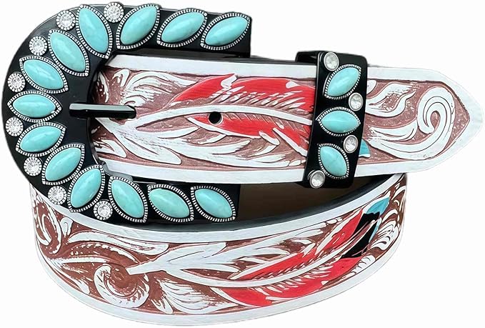 Women's Turquoise Horseshoe Buckle Leather Belt