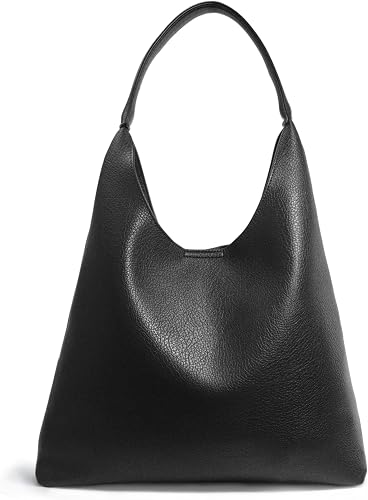 Women's Slouchy Coffee Vegan Leather Hobo Shoulder Bag with Magnetic Closure