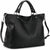Women's Black Top Grain Pebbled Leather Tote Satchel for 13 Inch Laptops