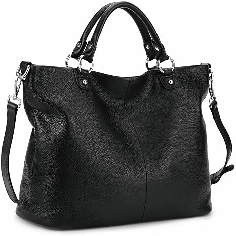 Women's Black Top Grain Pebbled Leather Tote Satchel for 13 Inch Laptops