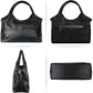 Women's Black Vegan Leather Tote Hobo Satchel with Detachable Strap