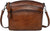 Women's Coffee Vegetable-Tanned Leather Crossbody Satchel with 3 Top Zippers