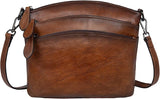 Women's Coffee Vegetable-Tanned Leather Crossbody Satchel with 3 Top Zippers