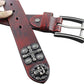 Men's Goth Skull Cross Genuine Leather Belt – Red