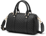 Women's Black Checkered Woven Vegan Leather Mini Satchel Crossbody Bag