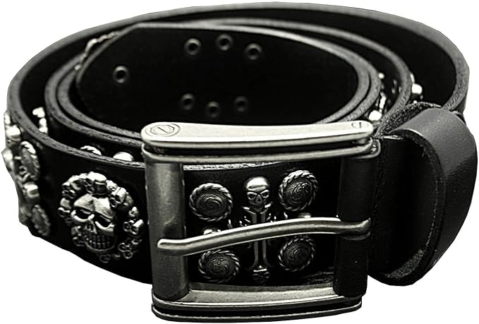 Men's Punk Skull Cross Genuine Leather Belt – Black | BeltNBuckles