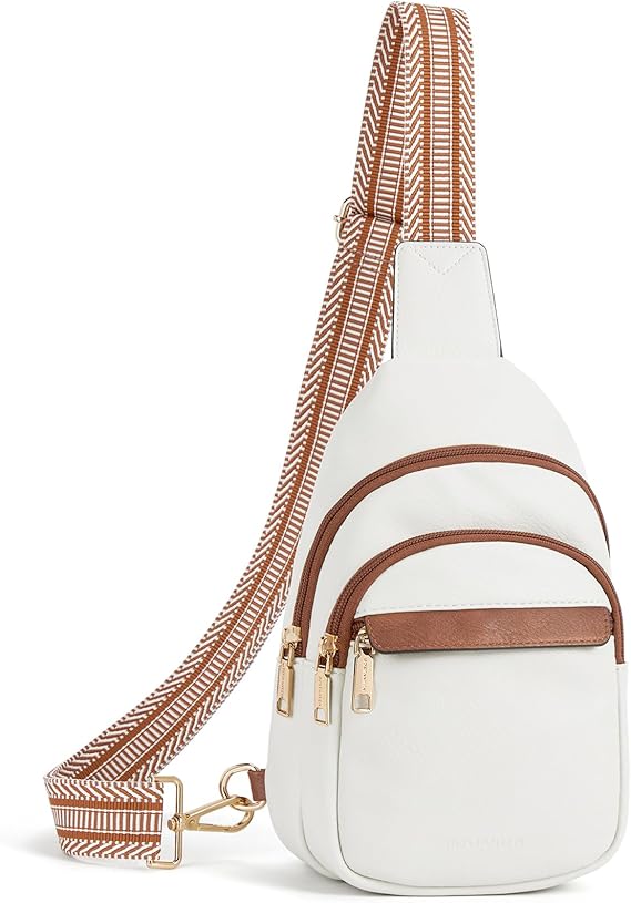 Women's Leather Sling Bag Crossbody Chest Bag - Beige