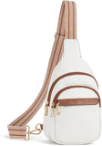 Women's Leather Sling Bag Crossbody Chest Bag - Beige