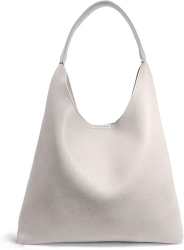Women's Slouchy Coffee Vegan Leather Hobo Shoulder Bag with Magnetic Closure
